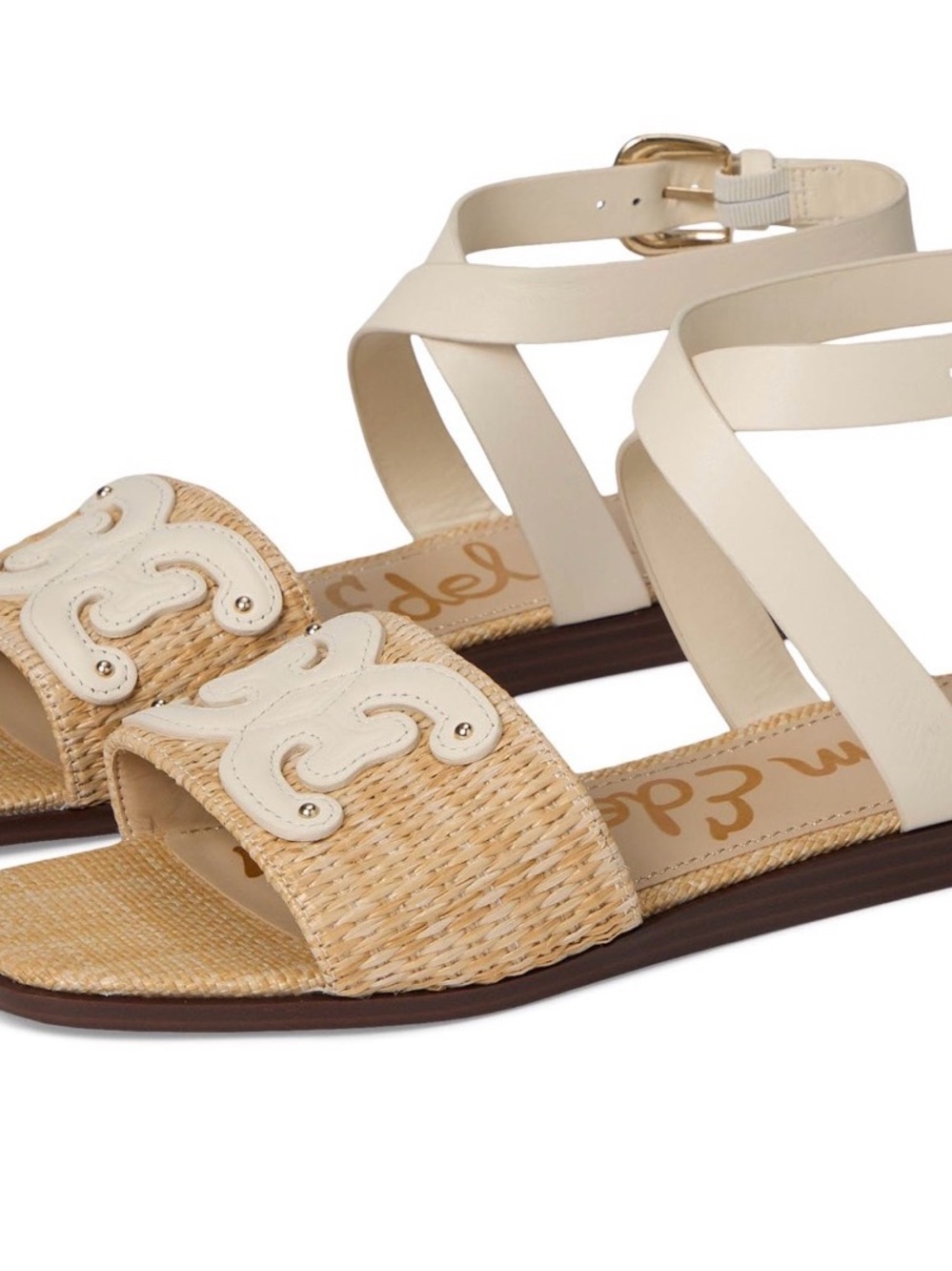 Sam Edelman Natural Raffia Slide Sandal with Ivory Leather Appliqué NWT